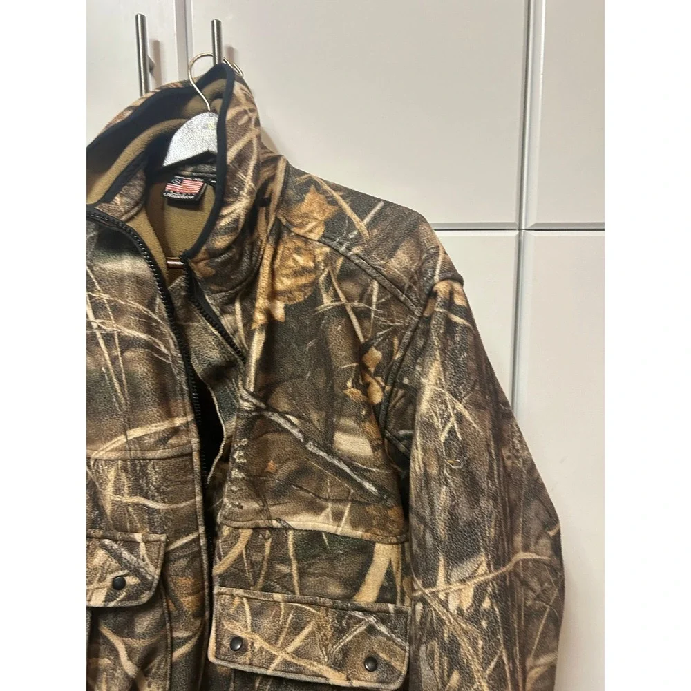 Rivers West Fleece Hunting Jacket Camo Full Zip‎ Cargo Pockets Marsh Grass